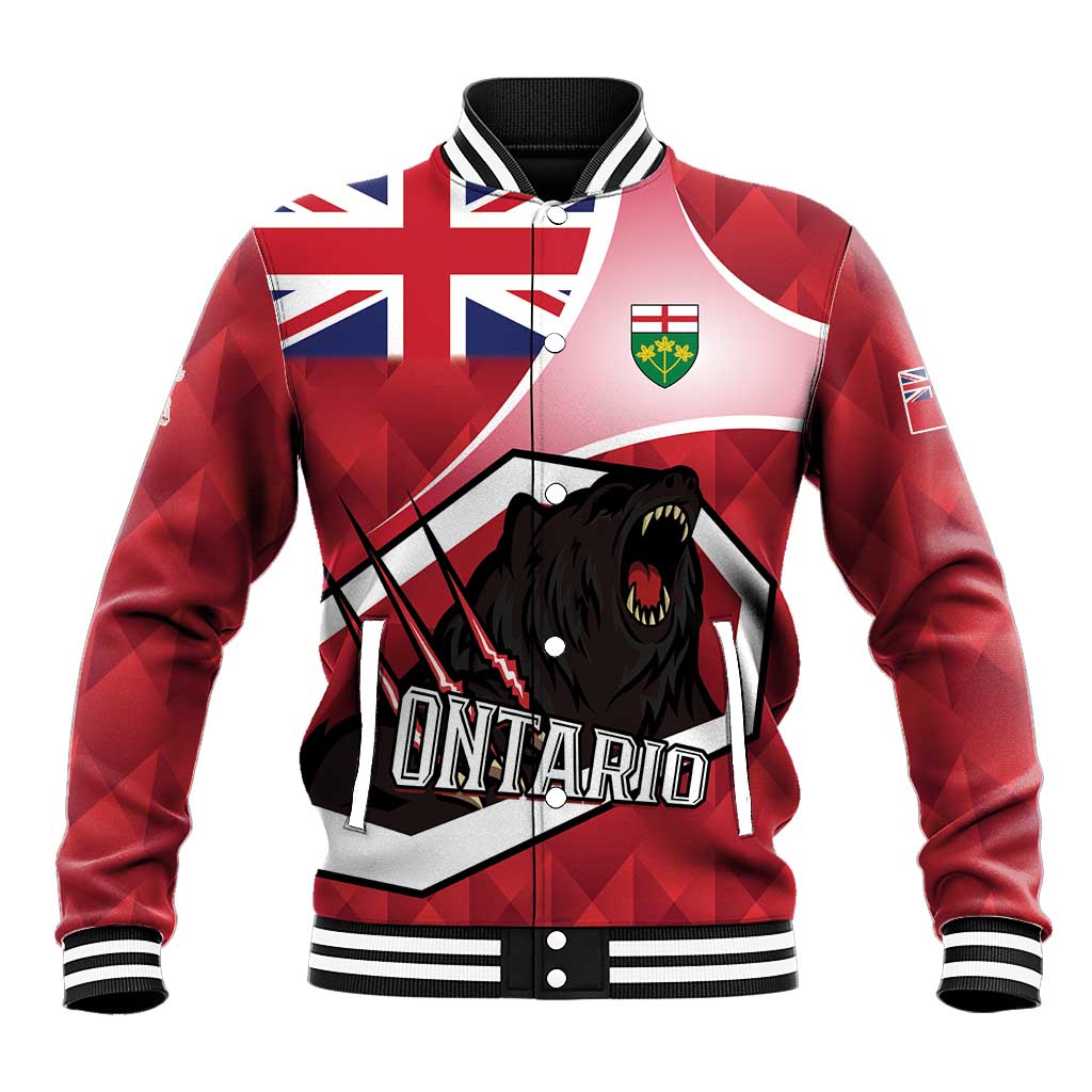 Personalized Canada Ontario Province Baseball Jacket Black Bear Flag Stylized