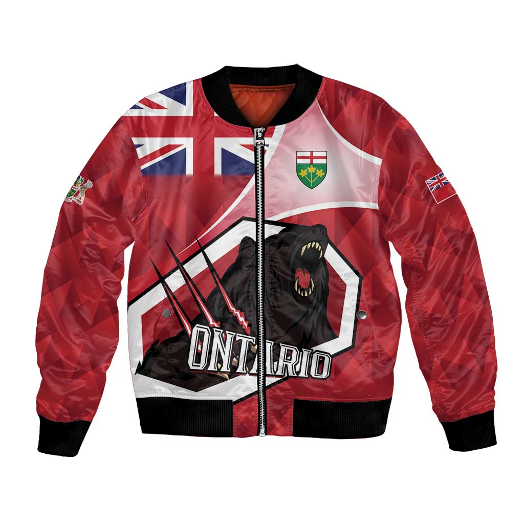 Personalized Canada Ontario Province Bomber Jacket Black Bear Flag Stylized