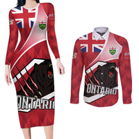 Personalized Canada Ontario Province Couples Matching Long Sleeve Bodycon Dress and Long Sleeve Button Shirt Black Bear Flag Stylized