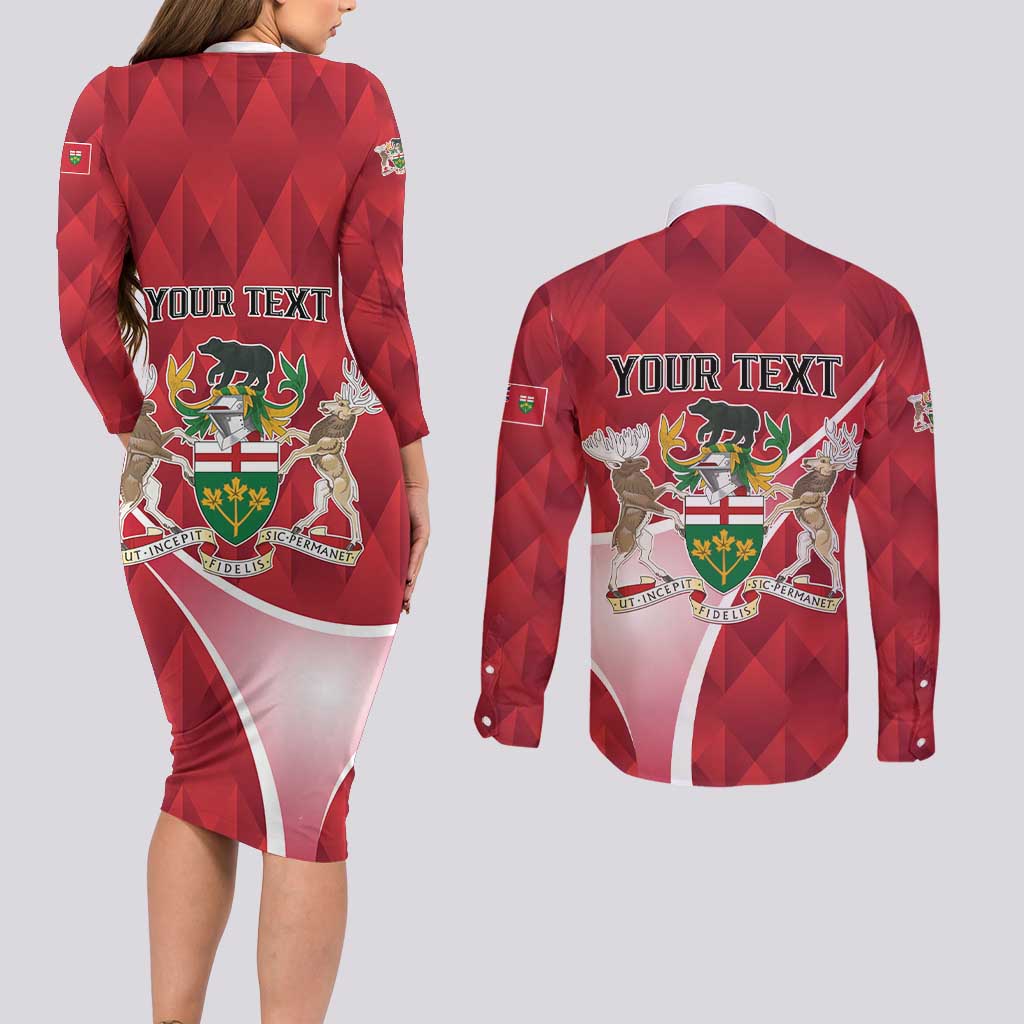 Personalized Canada Ontario Province Couples Matching Long Sleeve Bodycon Dress and Long Sleeve Button Shirt Black Bear Flag Stylized