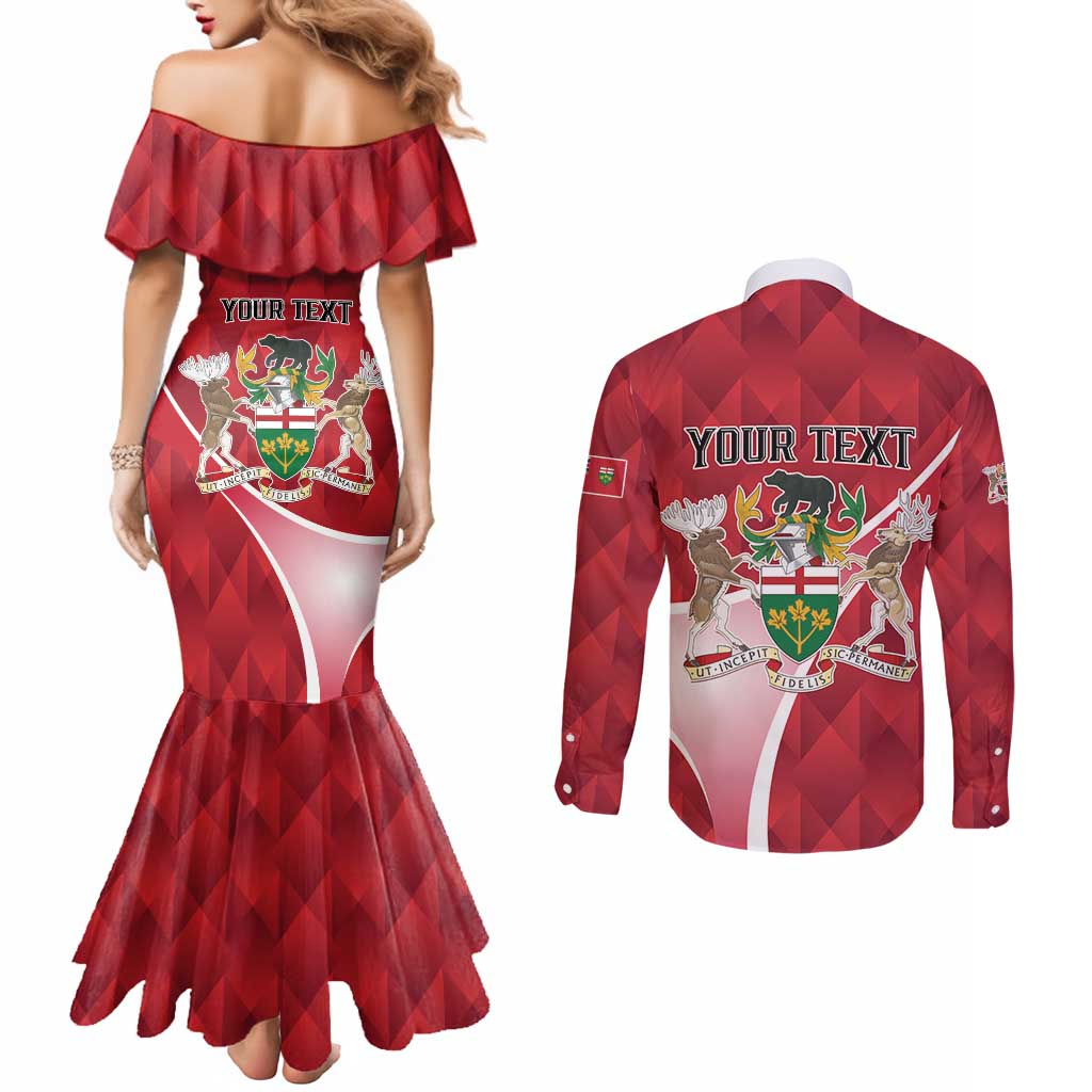 Personalized Canada Ontario Province Couples Matching Mermaid Dress and Long Sleeve Button Shirt Black Bear Flag Stylized