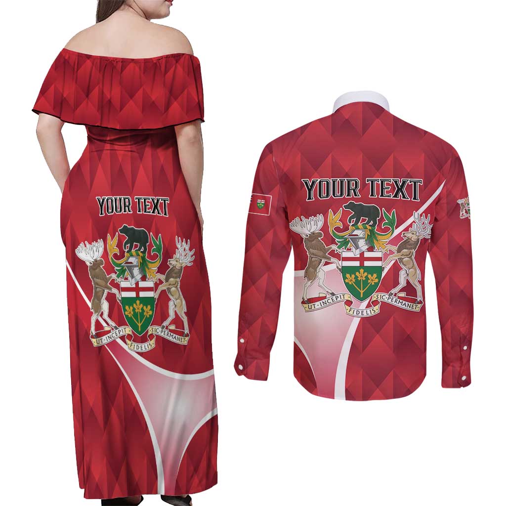 Personalized Canada Ontario Province Couples Matching Off Shoulder Maxi Dress and Long Sleeve Button Shirt Black Bear Flag Stylized