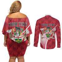 Personalized Canada Ontario Province Couples Matching Off Shoulder Short Dress and Long Sleeve Button Shirt Black Bear Flag Stylized