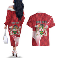 Personalized Canada Ontario Province Couples Matching Off The Shoulder Long Sleeve Dress and Hawaiian Shirt Black Bear Flag Stylized