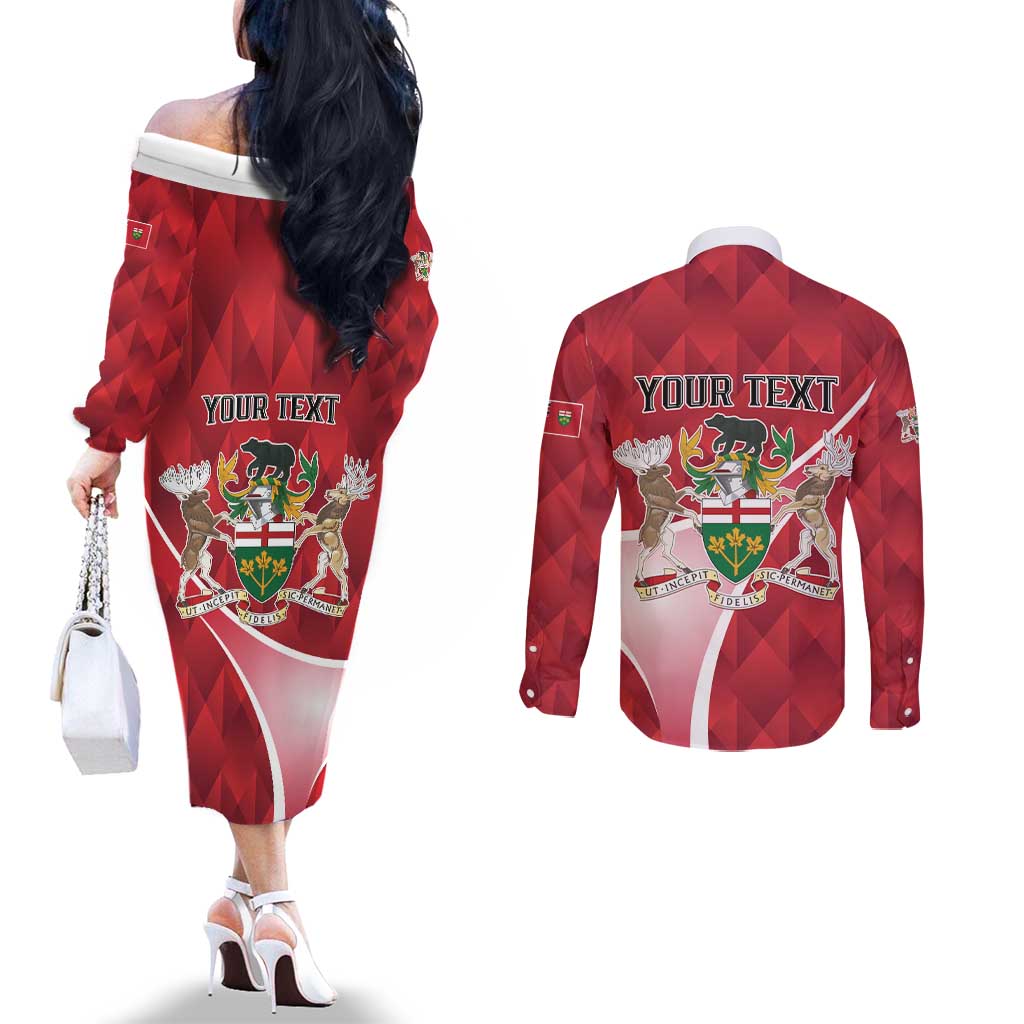 Personalized Canada Ontario Province Couples Matching Off The Shoulder Long Sleeve Dress and Long Sleeve Button Shirt Black Bear Flag Stylized