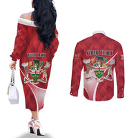 Personalized Canada Ontario Province Couples Matching Off The Shoulder Long Sleeve Dress and Long Sleeve Button Shirt Black Bear Flag Stylized