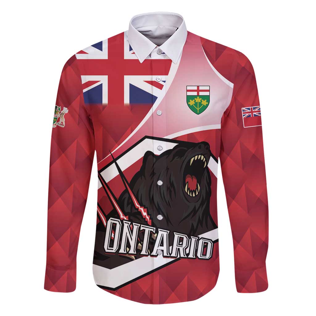 Personalized Canada Ontario Province Family Matching Long Sleeve Bodycon Dress and Hawaiian Shirt Black Bear Flag Stylized