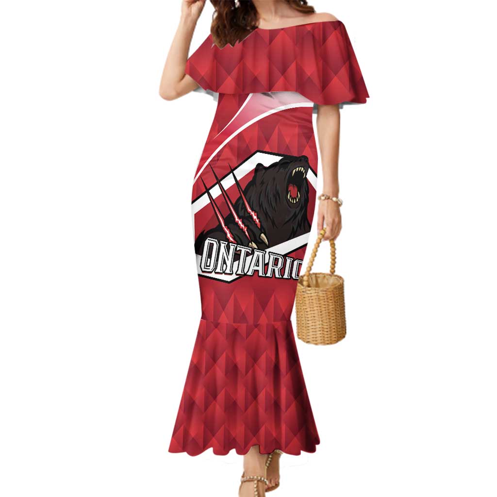 Personalized Canada Ontario Province Family Matching Mermaid Dress and Hawaiian Shirt Black Bear Flag Stylized