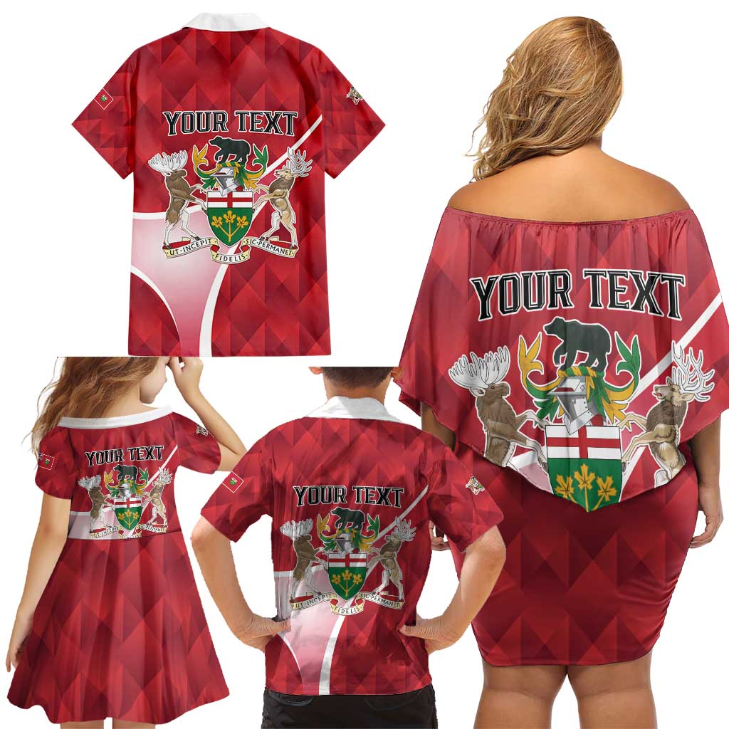 Personalized Canada Ontario Province Family Matching Off Shoulder Short Dress and Hawaiian Shirt Black Bear Flag Stylized