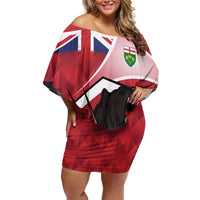 Personalized Canada Ontario Province Family Matching Off Shoulder Short Dress and Hawaiian Shirt Black Bear Flag Stylized