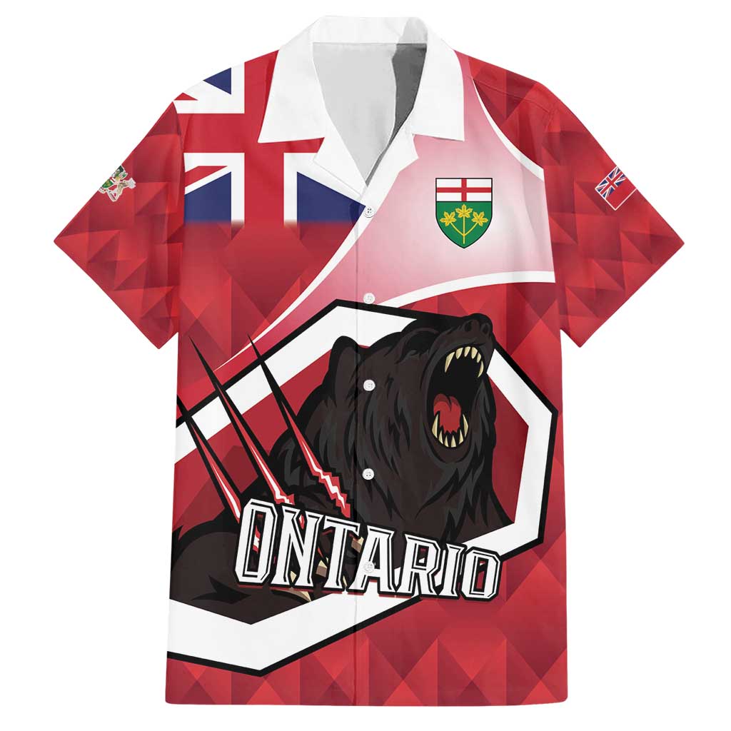 Personalized Canada Ontario Province Family Matching Short Sleeve Bodycon Dress and Hawaiian Shirt Black Bear Flag Stylized