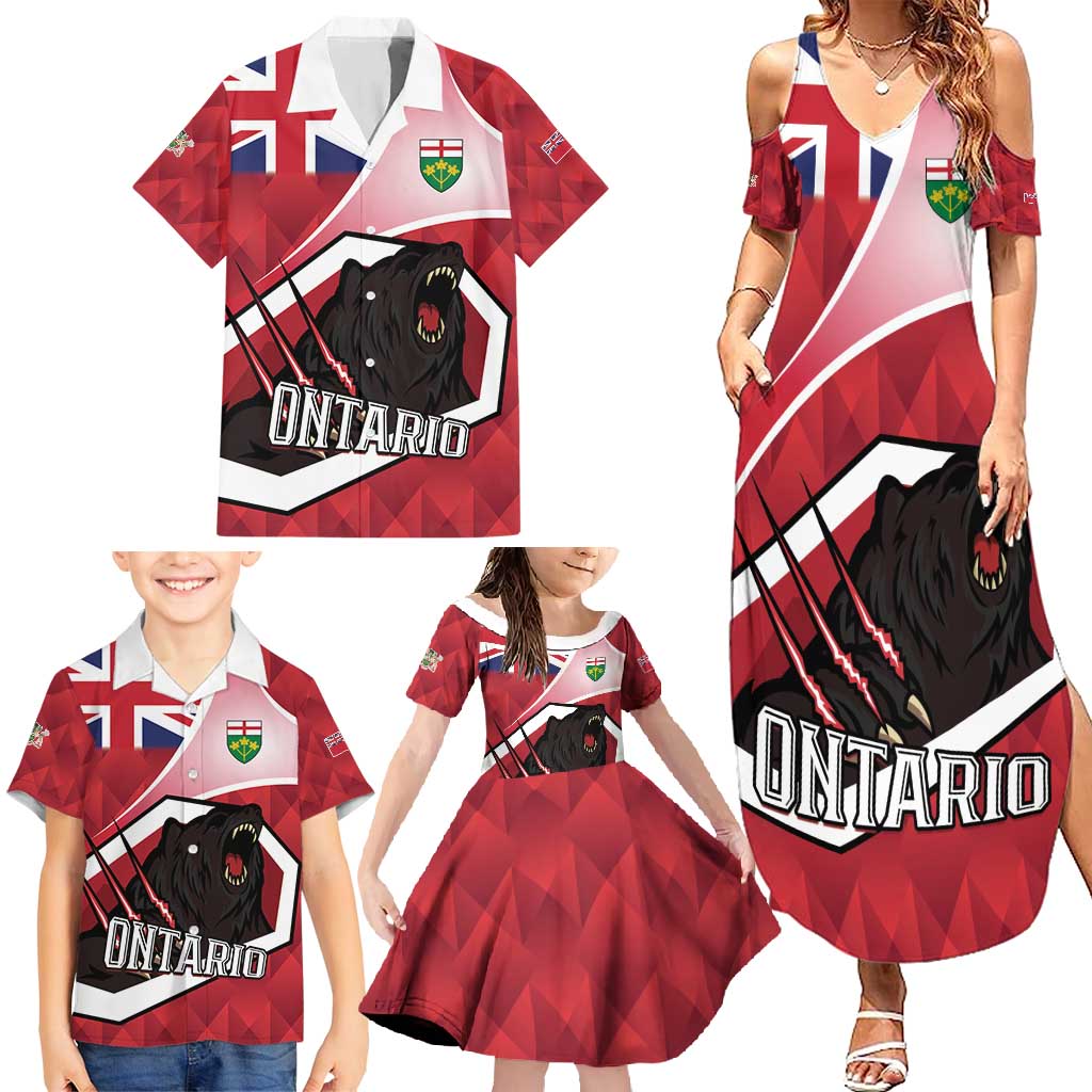 Personalized Canada Ontario Province Family Matching Summer Maxi Dress and Hawaiian Shirt Black Bear Flag Stylized