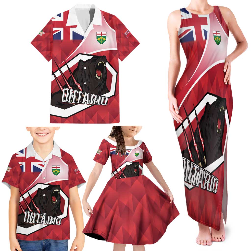 Personalized Canada Ontario Province Family Matching Tank Maxi Dress and Hawaiian Shirt Black Bear Flag Stylized