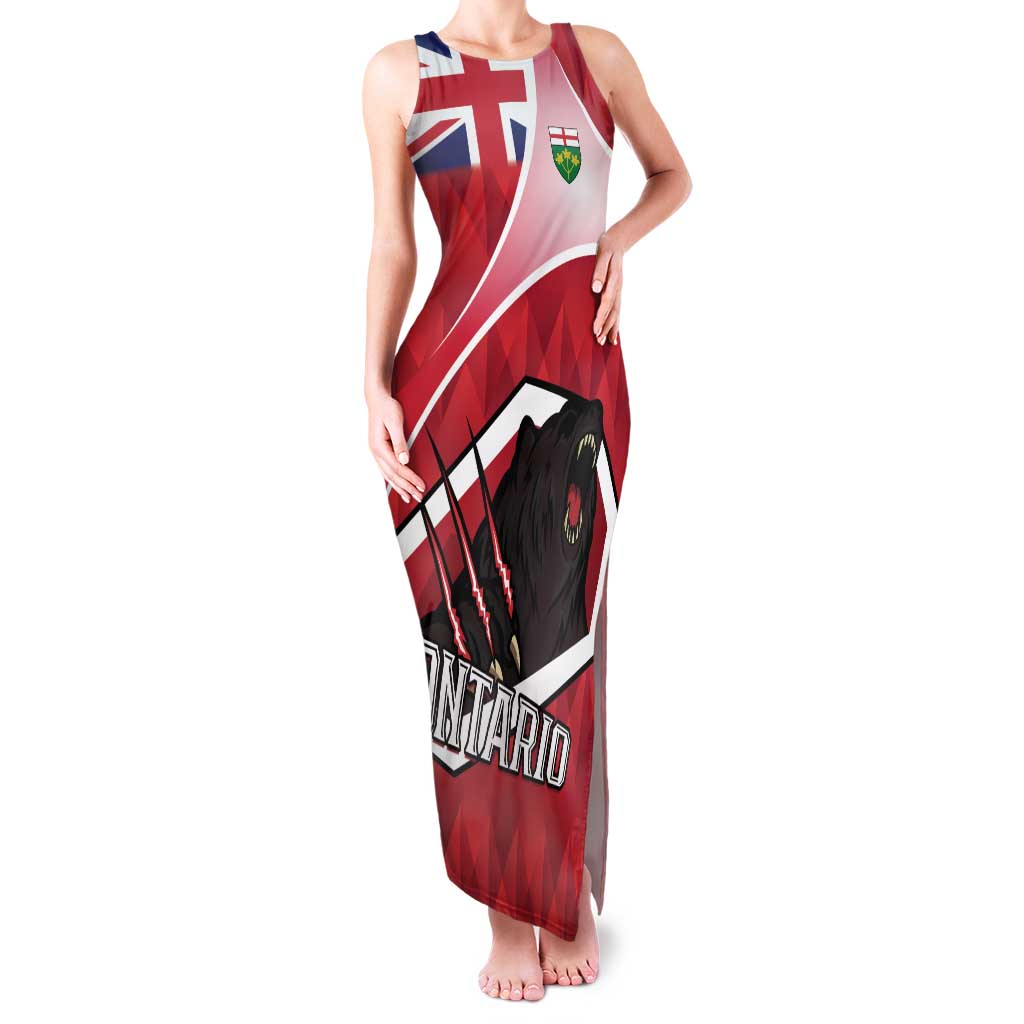 Personalized Canada Ontario Province Family Matching Tank Maxi Dress and Hawaiian Shirt Black Bear Flag Stylized