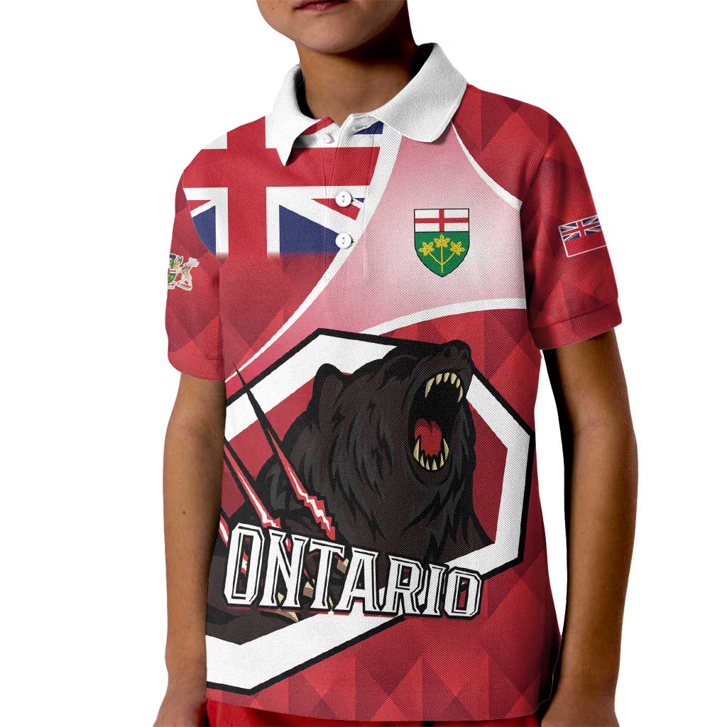 Personalized Canada Ontario Province Kid Polo Shirt Black Bear Flag Stylized