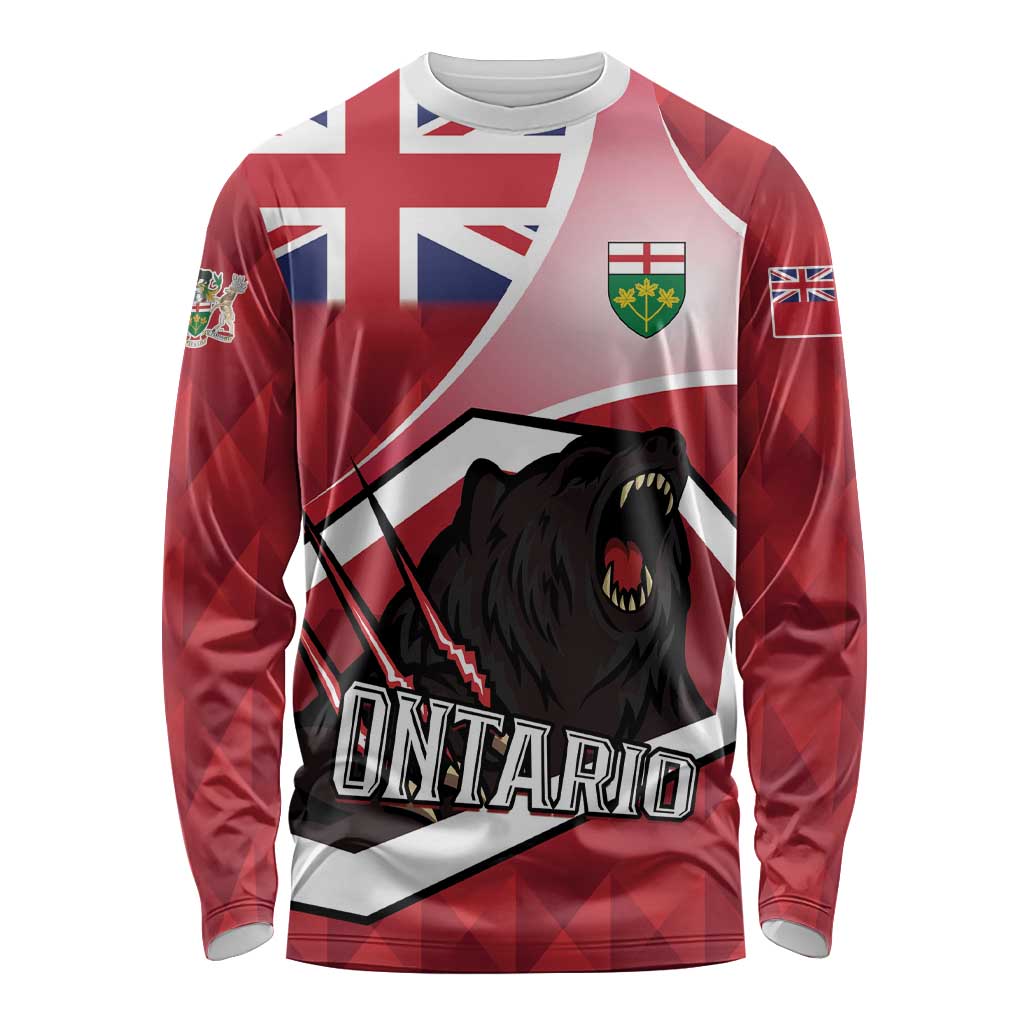 Personalized Canada Ontario Province Long Sleeve Shirt Black Bear Flag Stylized