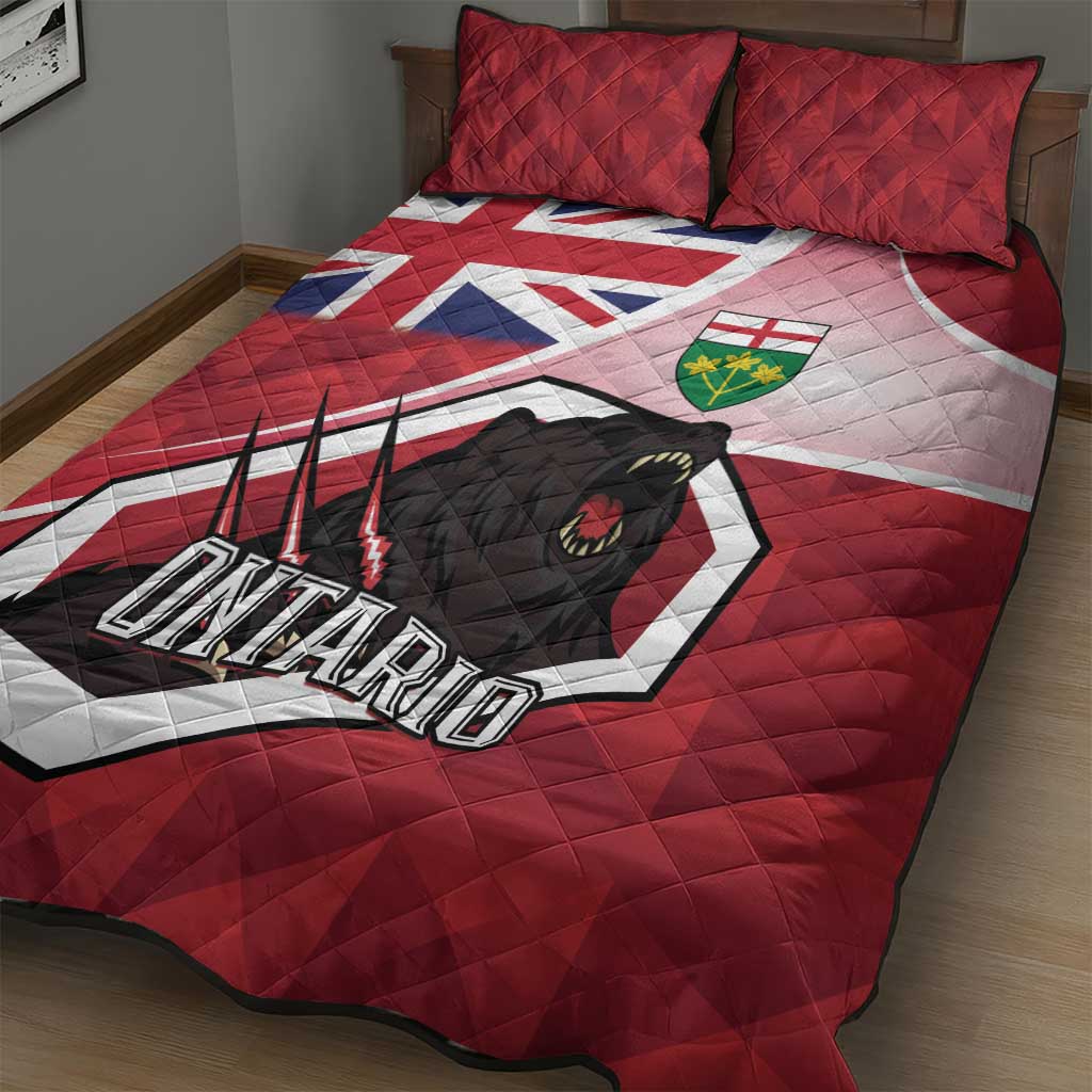 Canada Ontario Province Quilt Bed Set Black Bear Flag Stylized