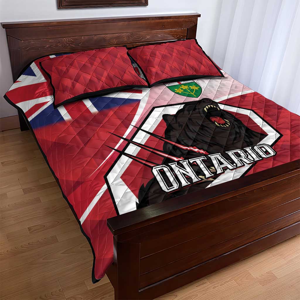 Canada Ontario Province Quilt Bed Set Black Bear Flag Stylized