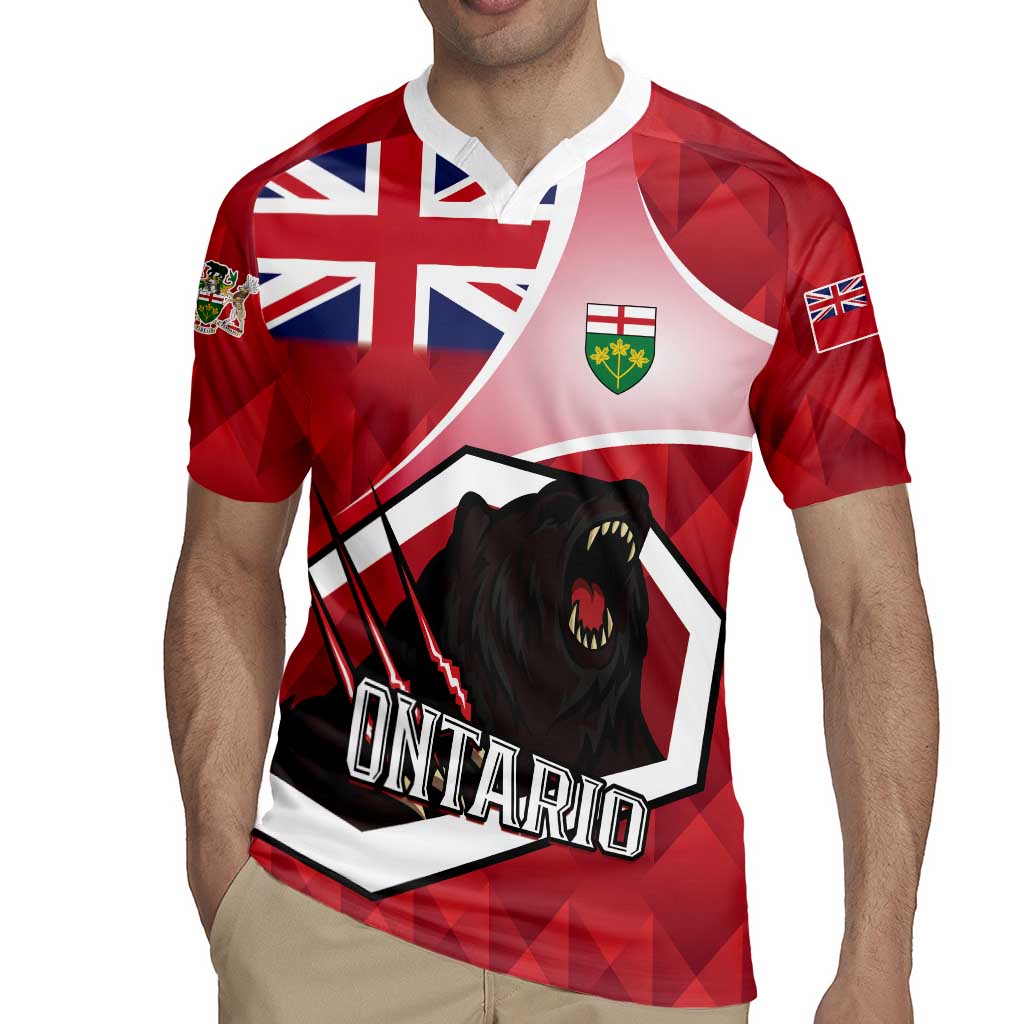Personalized Canada Ontario Province Rugby Jersey Black Bear Flag Stylized