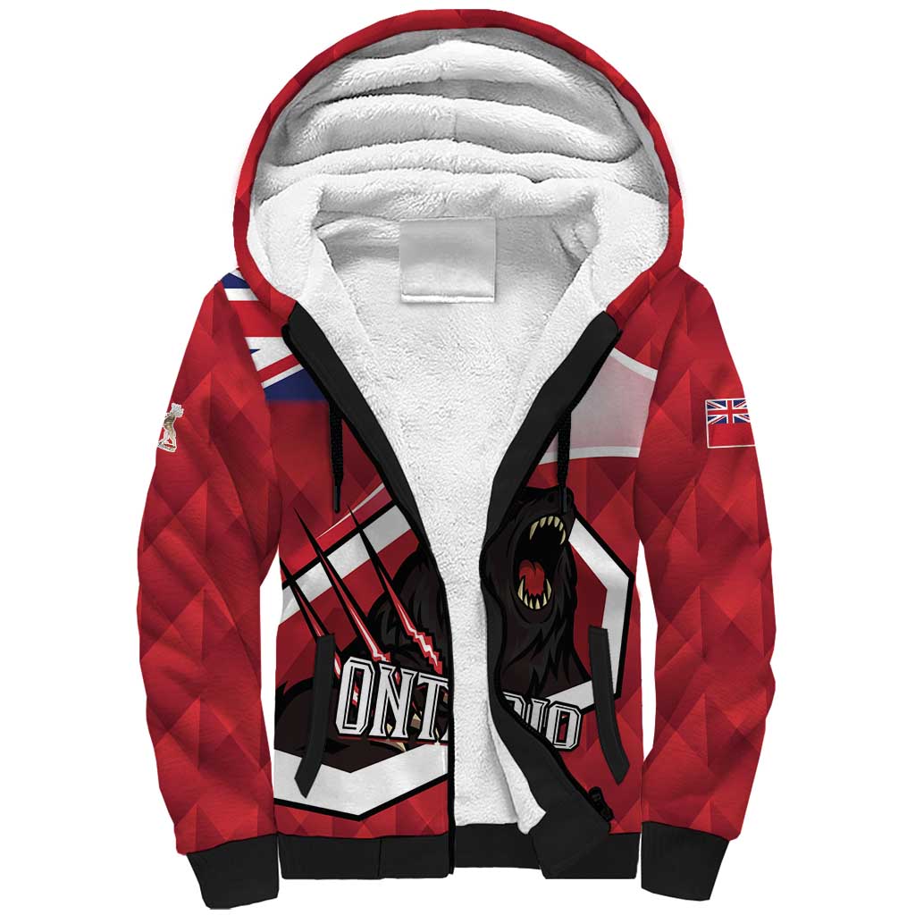 Personalized Canada Ontario Province Sherpa Hoodie Black Bear Flag Stylized
