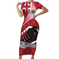 Personalized Canada Ontario Province Short Sleeve Bodycon Dress Black Bear Flag Stylized