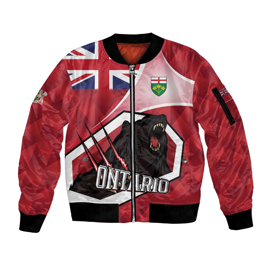 Personalized Canada Ontario Province Sleeve Zip Bomber Jacket Black Bear Flag Stylized