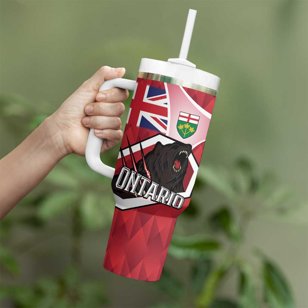 Personalized Canada Ontario Province Tumbler With Handle Black Bear Flag Stylized