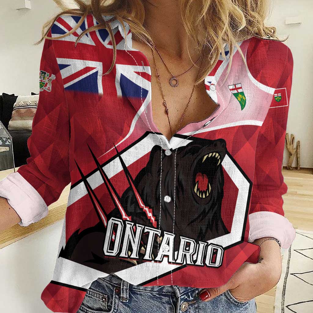 Personalized Canada Ontario Province Women Casual Shirt Black Bear Flag Stylized