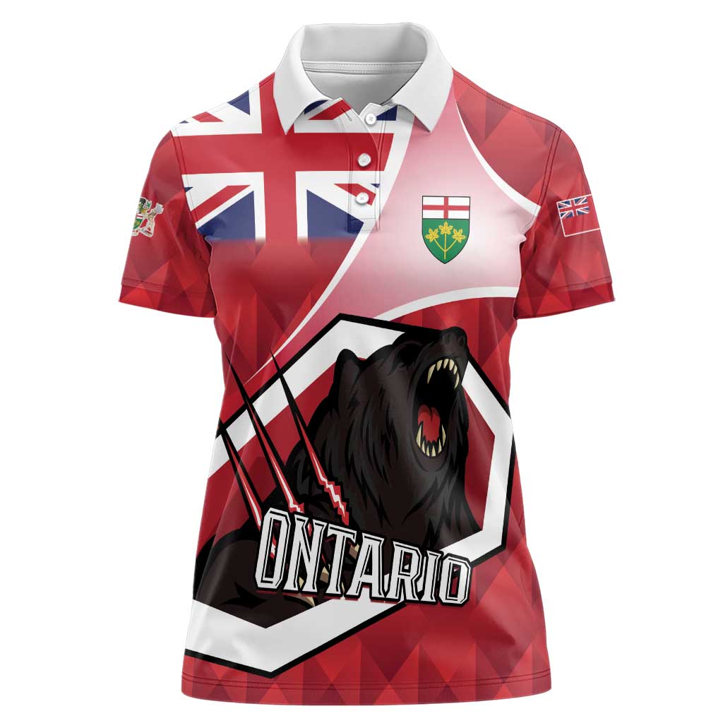 Personalized Canada Ontario Province Women Polo Shirt Black Bear Flag Stylized