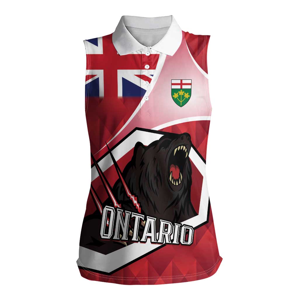 Personalized Canada Ontario Province Women Sleeveless Polo Shirt Black Bear Flag Stylized
