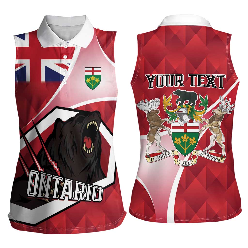Personalized Canada Ontario Province Women Sleeveless Polo Shirt Black Bear Flag Stylized