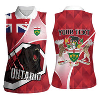 Personalized Canada Ontario Province Women Sleeveless Polo Shirt Black Bear Flag Stylized