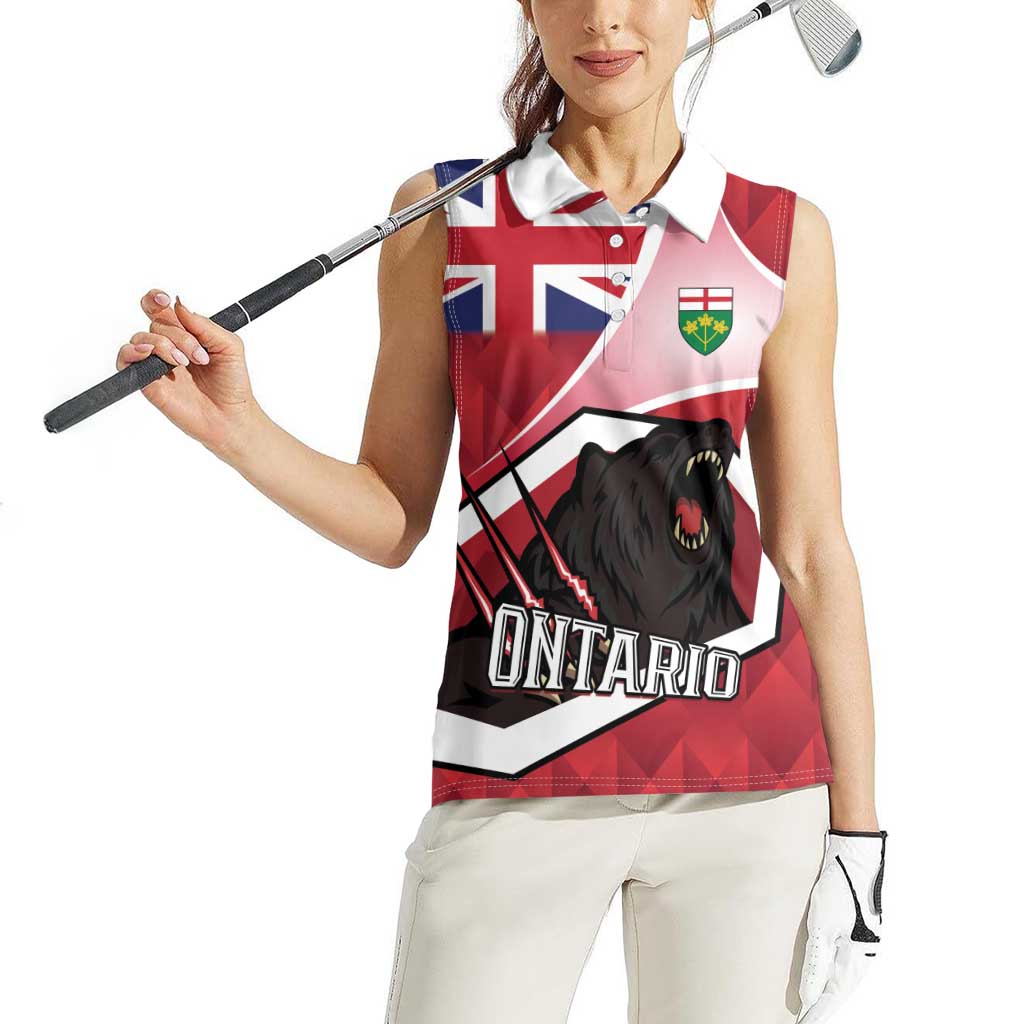 Personalized Canada Ontario Province Women Sleeveless Polo Shirt Black Bear Flag Stylized