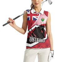 Personalized Canada Ontario Province Women Sleeveless Polo Shirt Black Bear Flag Stylized