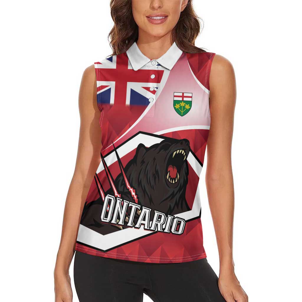 Personalized Canada Ontario Province Women Sleeveless Polo Shirt Black Bear Flag Stylized