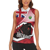Personalized Canada Ontario Province Women Sleeveless Polo Shirt Black Bear Flag Stylized