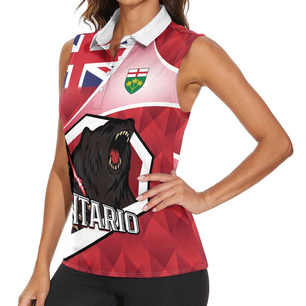 Personalized Canada Ontario Province Women Sleeveless Polo Shirt Black Bear Flag Stylized