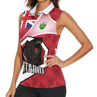 Personalized Canada Ontario Province Women Sleeveless Polo Shirt Black Bear Flag Stylized