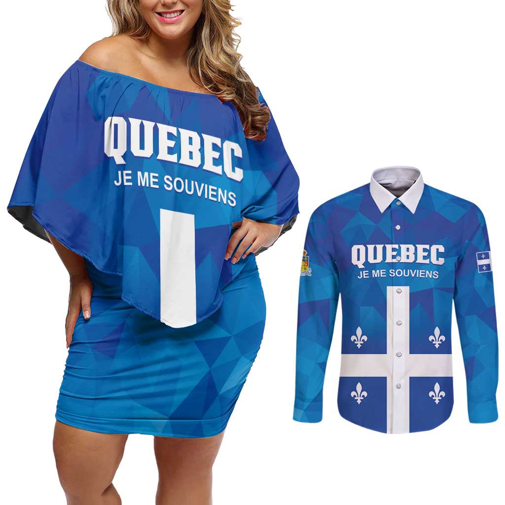 Personalized Canada Quebec Province Couples Matching Off Shoulder Short Dress and Long Sleeve Button Shirt Je Me Souviens