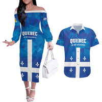 Personalized Canada Quebec Province Couples Matching Off The Shoulder Long Sleeve Dress and Hawaiian Shirt Je Me Souviens