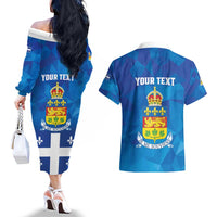 Personalized Canada Quebec Province Couples Matching Off The Shoulder Long Sleeve Dress and Hawaiian Shirt Je Me Souviens