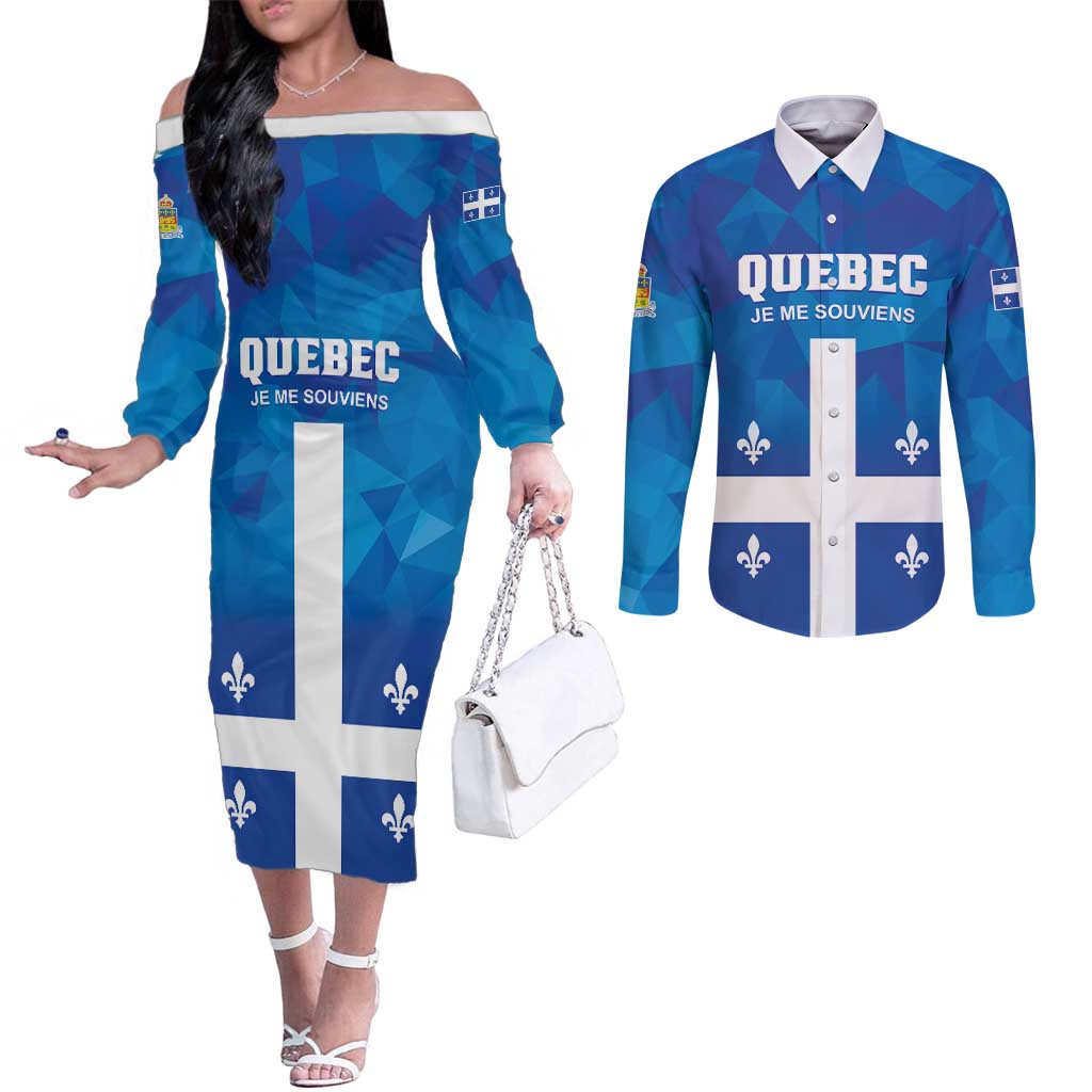 Personalized Canada Quebec Province Couples Matching Off The Shoulder Long Sleeve Dress and Long Sleeve Button Shirt Je Me Souviens