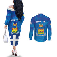 Personalized Canada Quebec Province Couples Matching Off The Shoulder Long Sleeve Dress and Long Sleeve Button Shirt Je Me Souviens