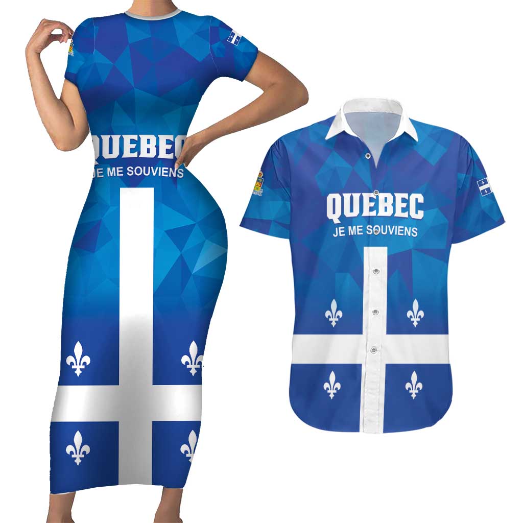 Personalized Canada Quebec Province Couples Matching Short Sleeve Bodycon Dress and Hawaiian Shirt Je Me Souviens