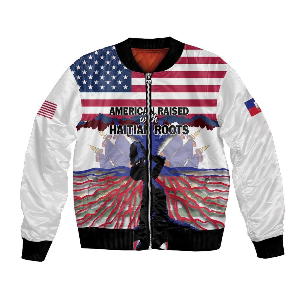 Haiti Heritage Month 2025 Bomber Jacket American Raised With Haitian Roots