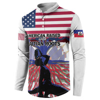 Haiti Heritage Month 2025 Button Sweatshirt American Raised With Haitian Roots