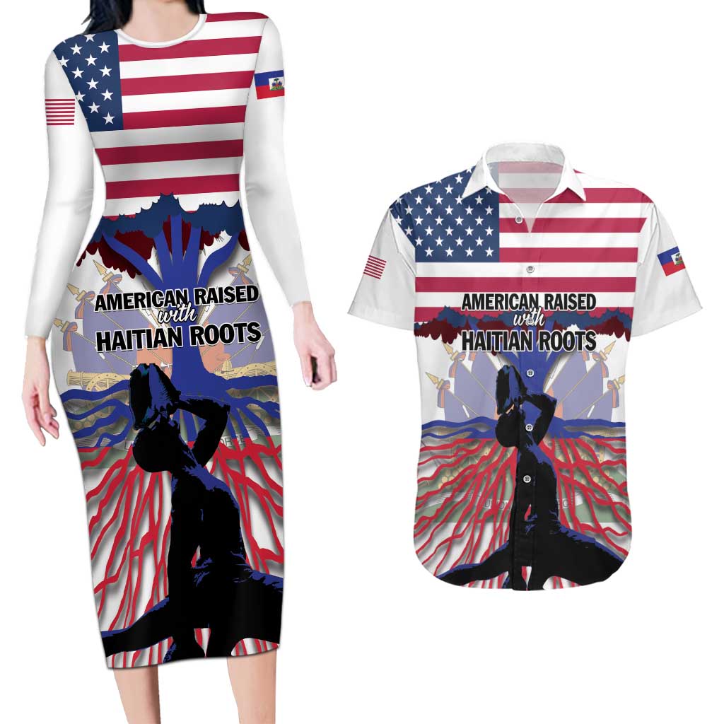 Haiti Heritage Month 2025 Couples Matching Long Sleeve Bodycon Dress and Hawaiian Shirt American Raised With Haitian Roots