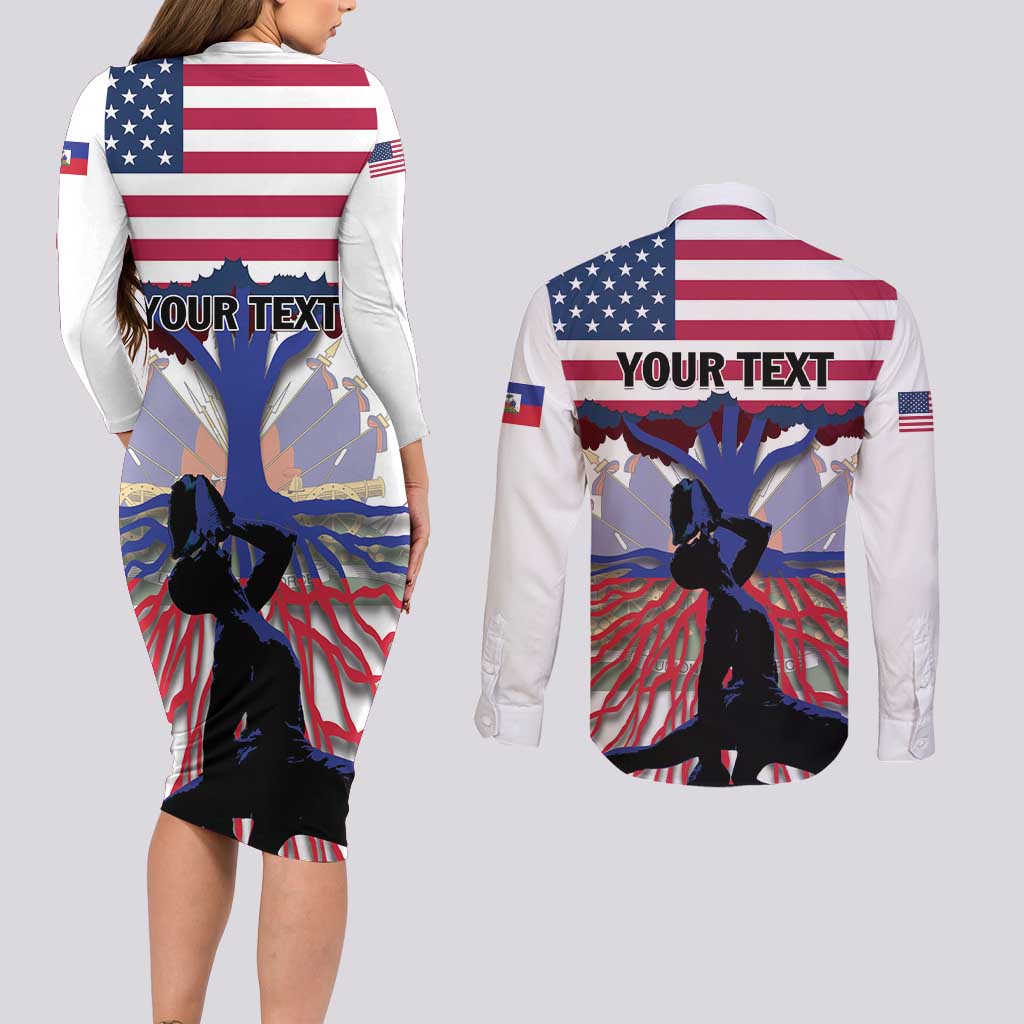 Haiti Heritage Month 2025 Couples Matching Long Sleeve Bodycon Dress and Long Sleeve Button Shirt American Raised With Haitian Roots