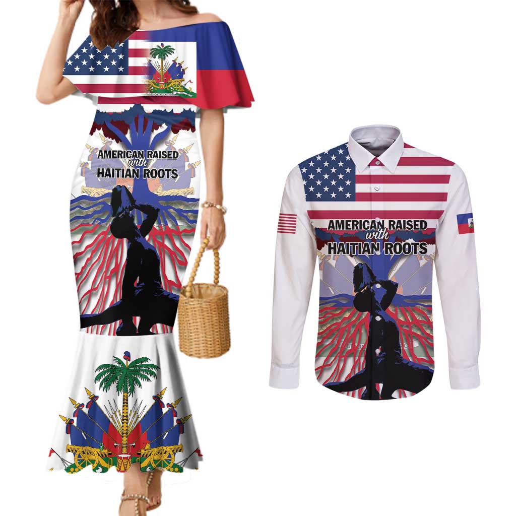 Haiti Heritage Month 2025 Couples Matching Mermaid Dress and Long Sleeve Button Shirt American Raised With Haitian Roots