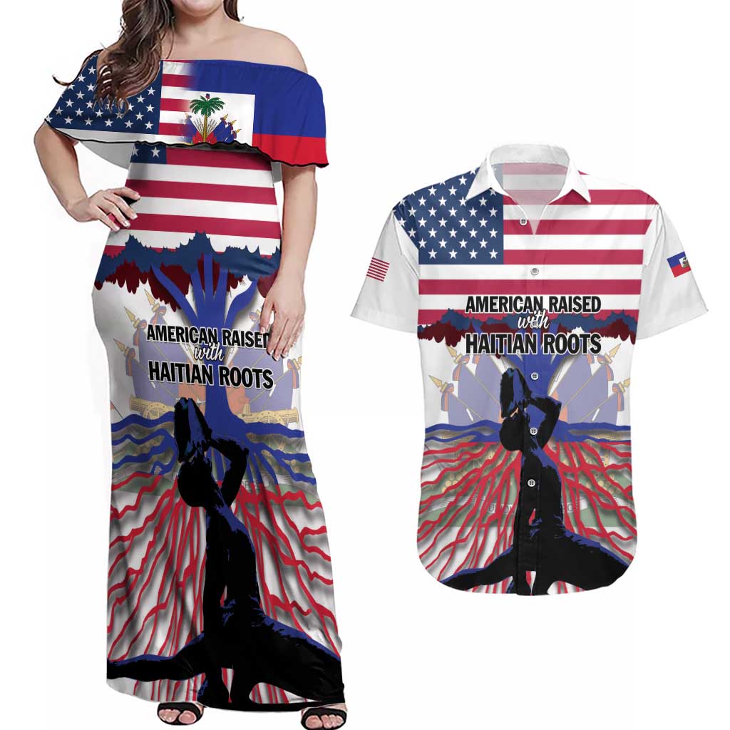 Haiti Heritage Month 2025 Couples Matching Off Shoulder Maxi Dress and Hawaiian Shirt American Raised With Haitian Roots